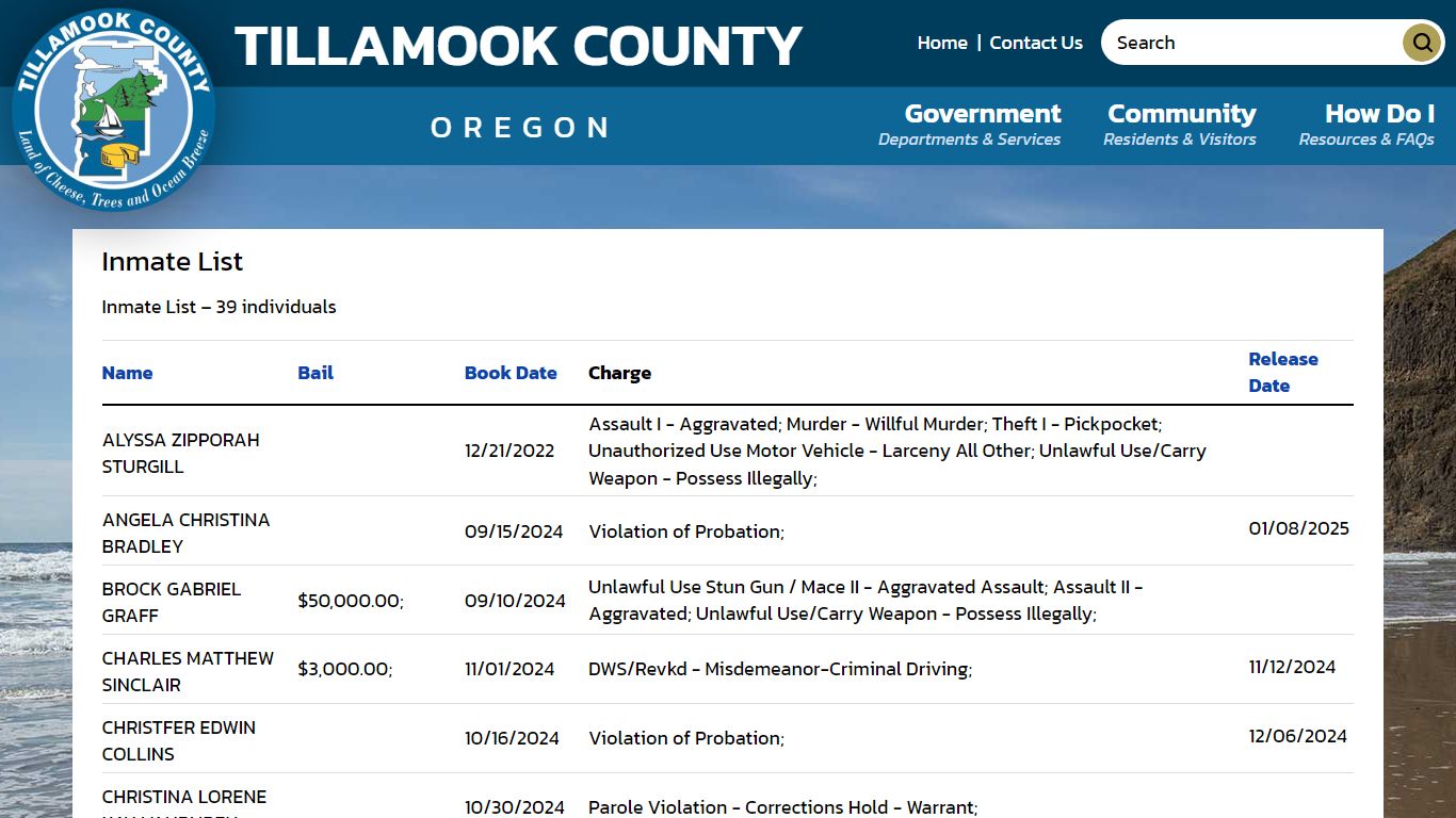 Inmate List - Tillamook County OR